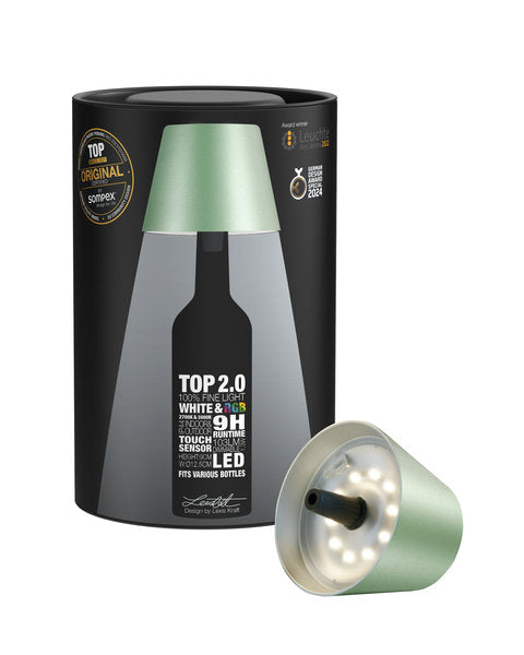 TOP 2.0 - grün metallic, Akku-Flaschenleuchte