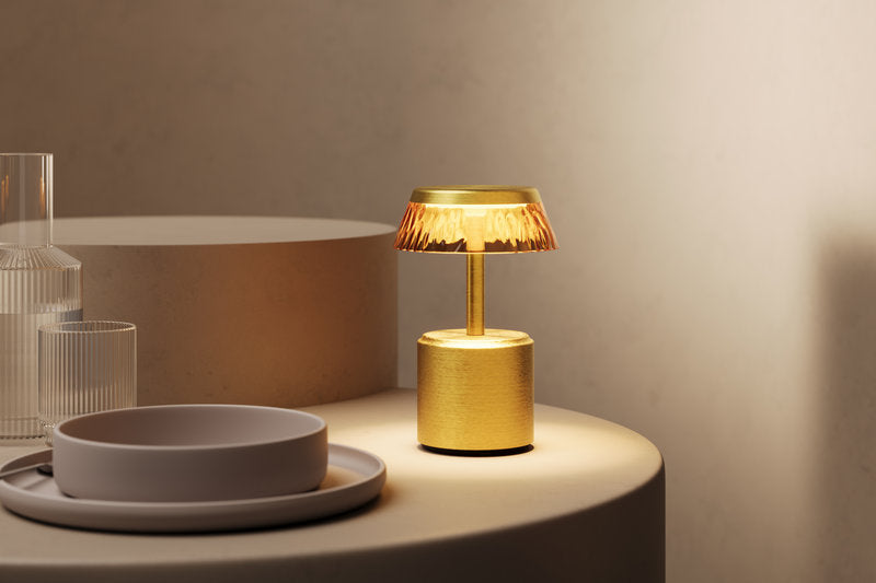 COSMOS SMALL - APOLLO LED-Akku-Tischleuchte Schirm: Transparent, Fuß: gelbgold Metall