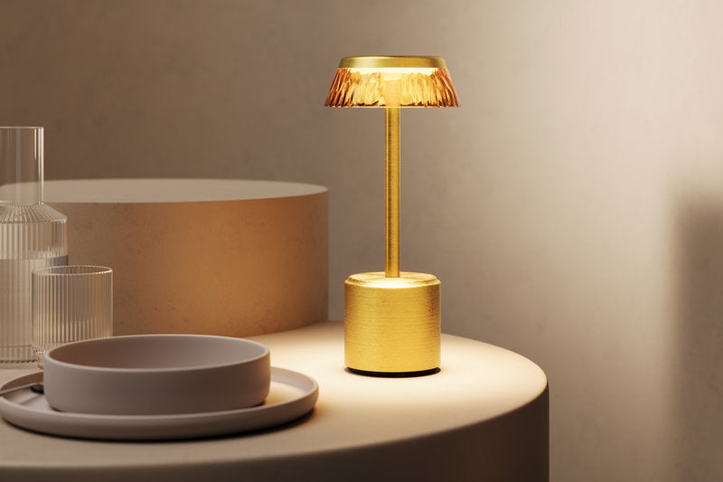 COSMOS TALL - APOLLO LED-Akku-Tischleuchte Schirm: transparent, Fuß: antique bronze Metall