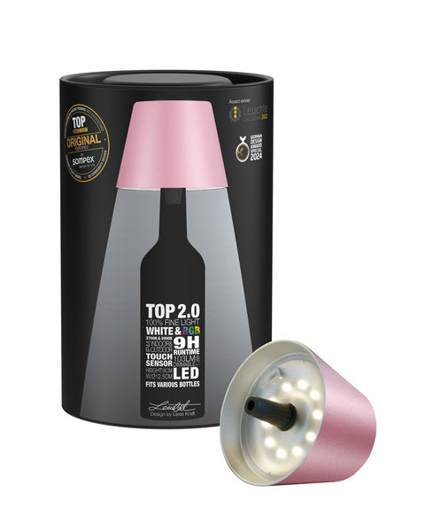 TOP 2.0 - pink metallic, Akku-Flaschenleuchte