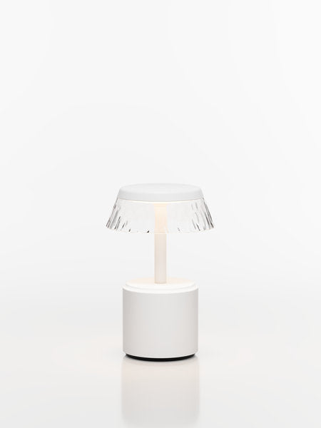 COSMOS SMALL - APOLLO LED-Akku-Tischleuchte Schirm: Transparent, Fuß: weiß Metall