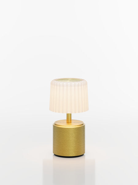 COSMOS SMALL - VEGA LED-Akku-Tischleuchte Schirm: weiß, Fuß: gelbgold Metall