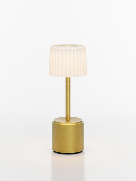 COSMOS TALL - VEGA LED-Akku-Tischleuchte Schirm: weiß, Fuß: gelbgold Metall